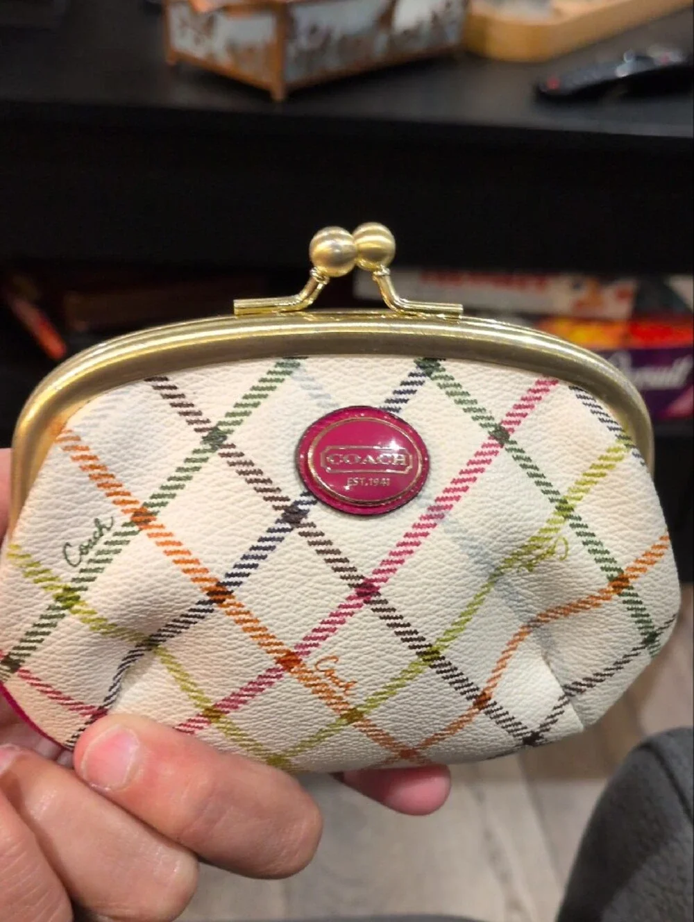 Coach Poppy Tattersall Kiss-Lock Coin Pouch